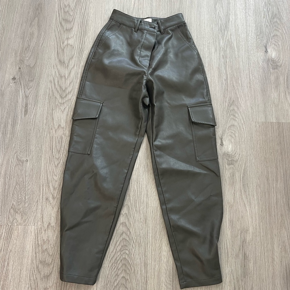 Wilfred Olive Green Faux Leather Button-Front Pants